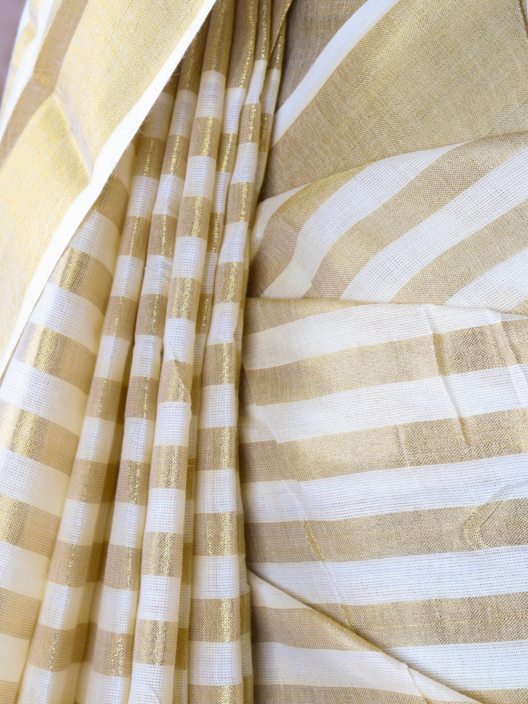 Women Traditional Kerala Cream with Gold Saree KS206