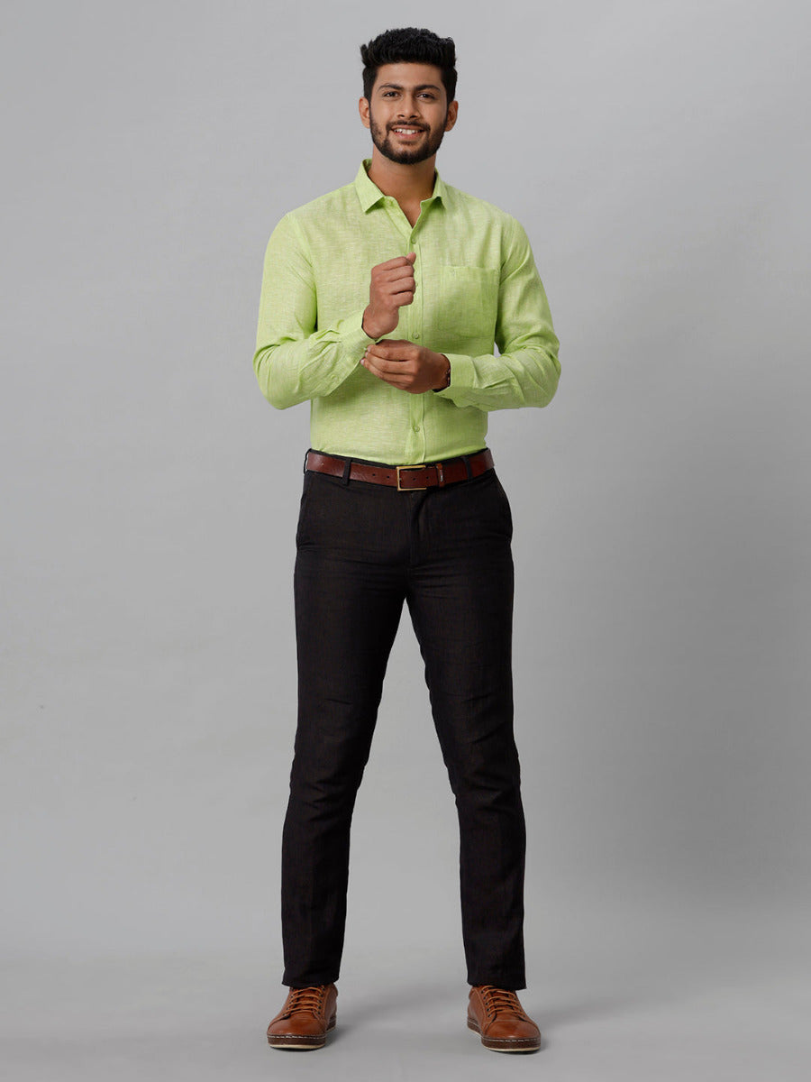 Mens Pure Linen Lime Green Smart Fit Full Sleeves Shirt-Full view