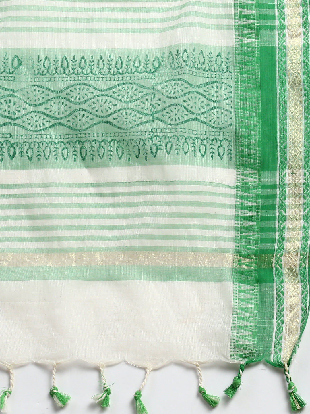 Semi Cotton Printed Saree White and Green SCS03