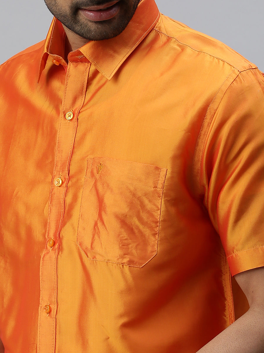 Mens Silk Feel Golden Orange Half Sleeves Shirt SFC01-Zoom view
