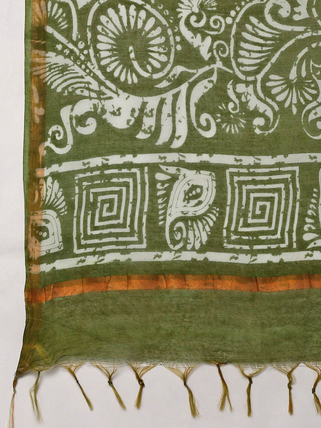 Women Semi Tussar Printed Saree Green ST149