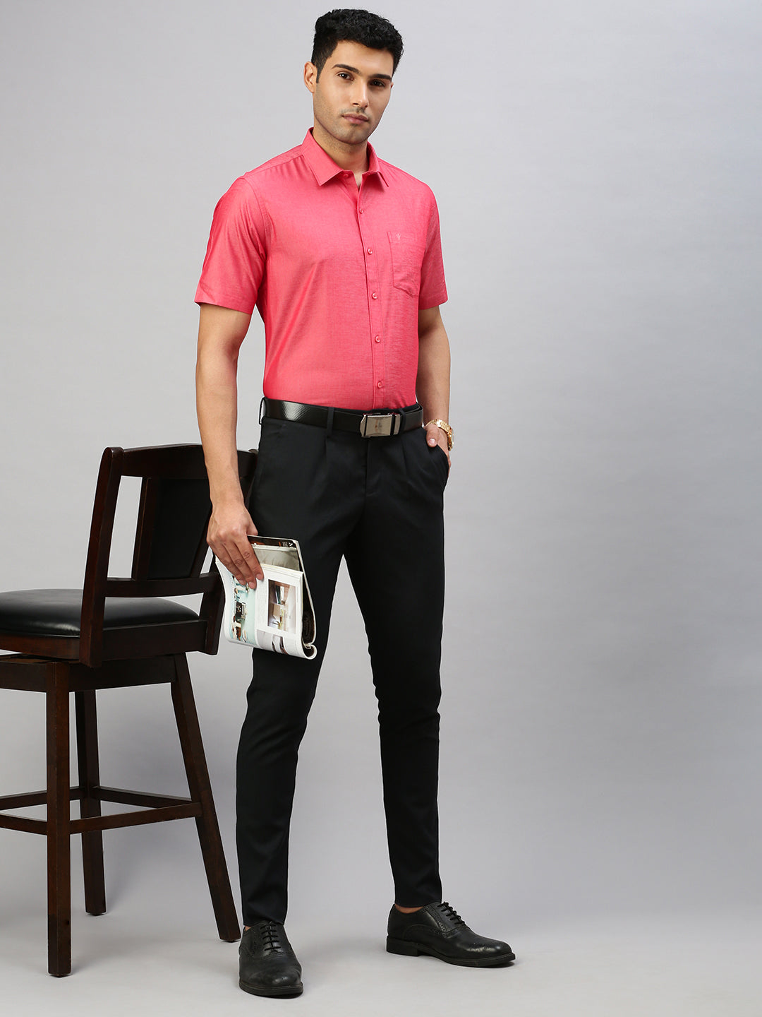 Men Cotton Rich Shirt Reddish Pink T46 TV2