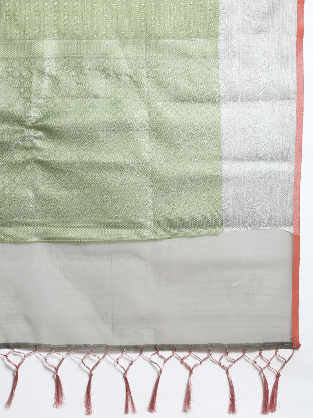 Semi Kora Cotton Allover Design Saree Green with Silver Zari Border SKC03-Zari view