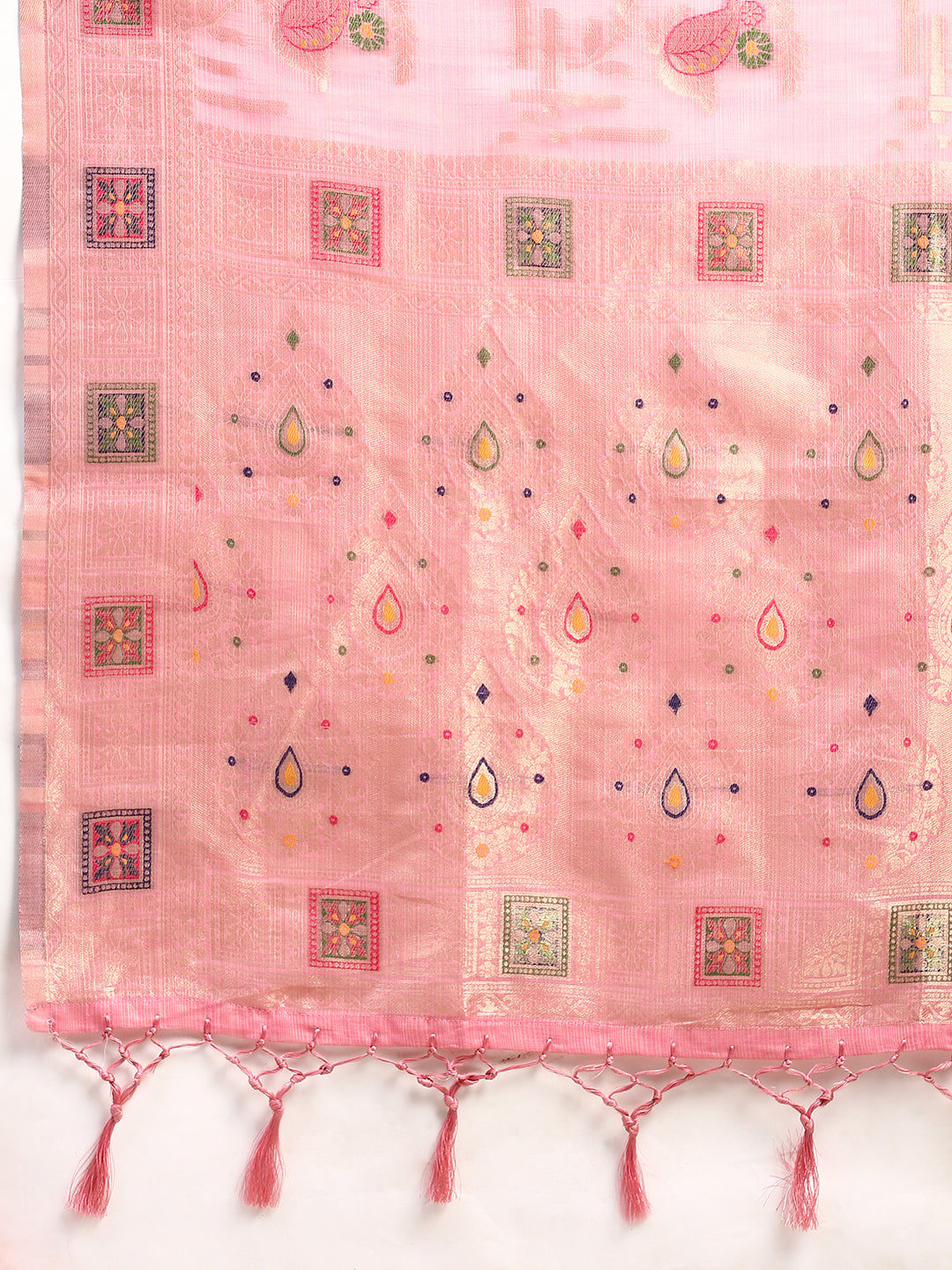 Women Semi Linen Printed Saree Pink SL168