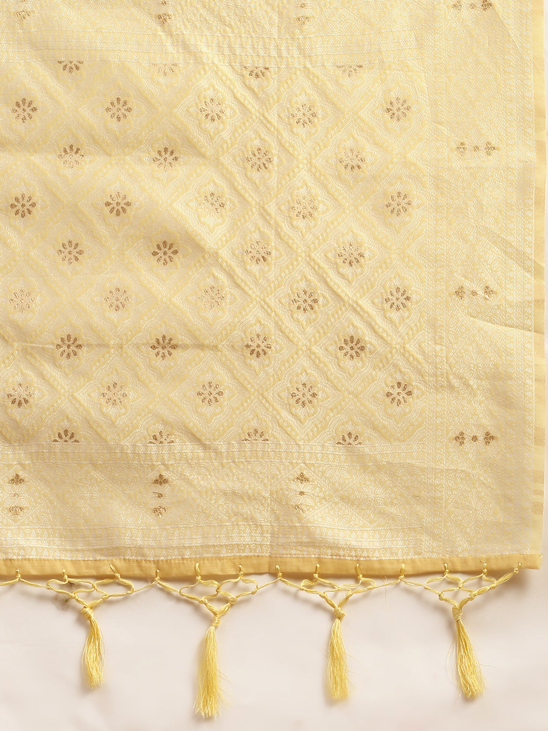 Women Semi Cotton Printed Saree Light Yellow SCS113