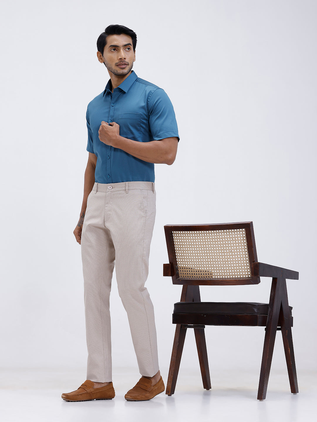 Men Cotton Blend Shirt Peacock Blue T53 ACT3