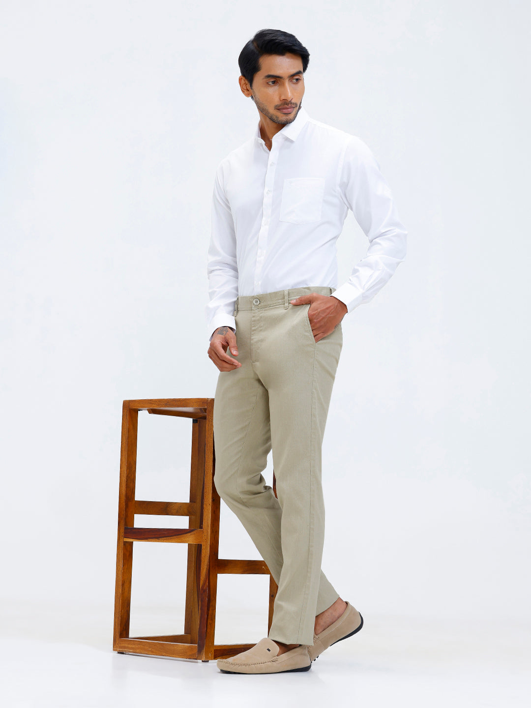 Men Linen Cotton Smart Fit Pant Light Olive