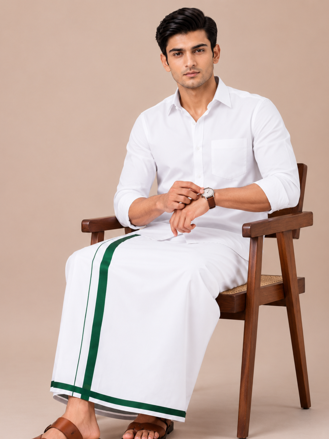 Men Wrinkle Free Single Layer Small Border Dhoti Amul AM01