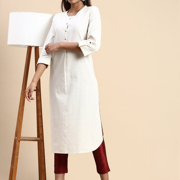 Buy Off-White Printed Cotton Straight Kurta With Trousers Online at Rs.767  | Libas