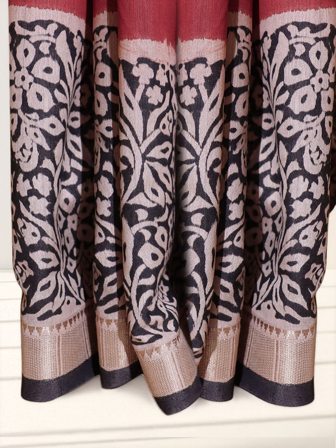 Women Maroon Semi Chanderi Cotton Printed Saree SC77