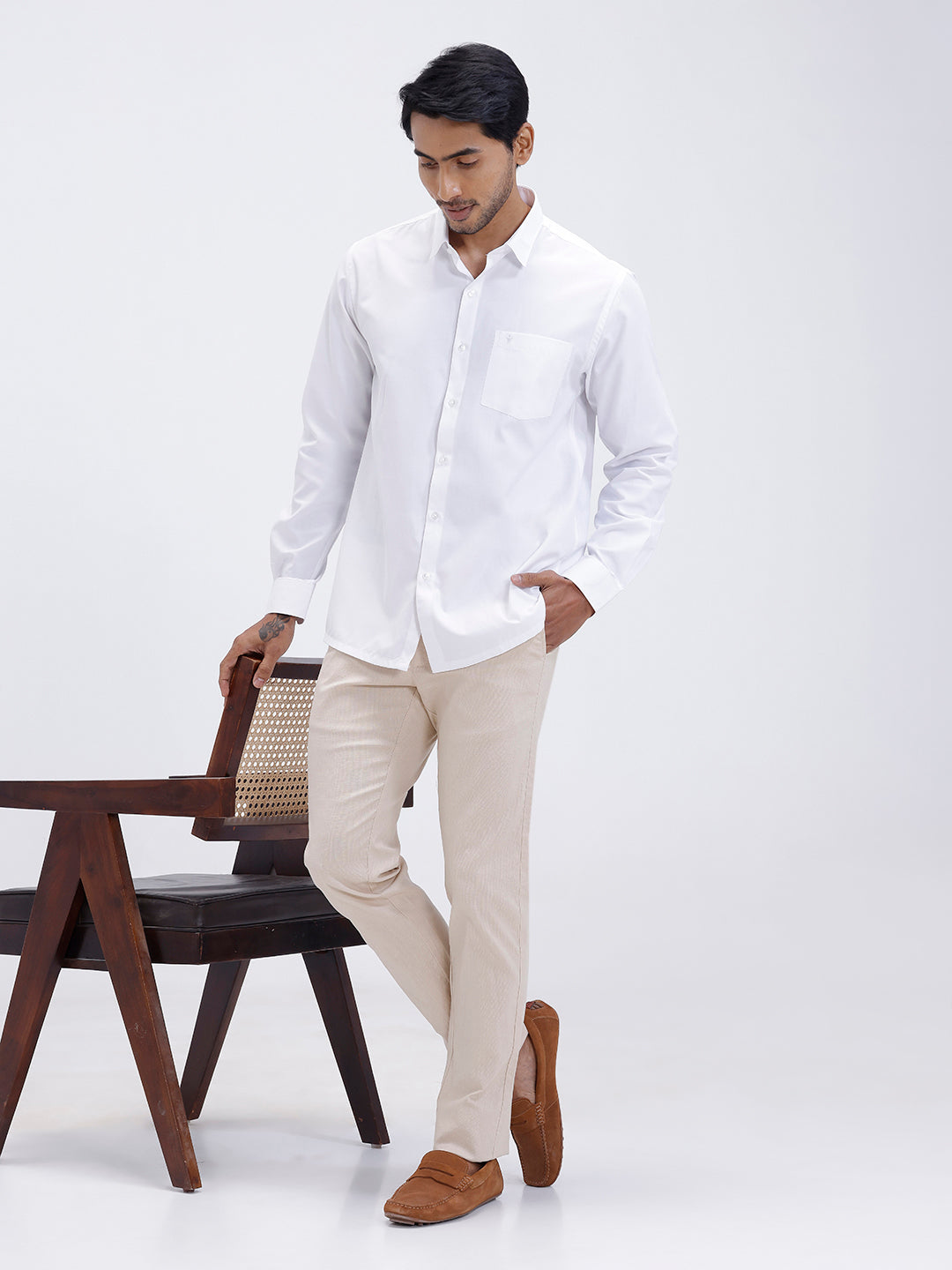 Mens Cotton Rich Shirt and Linen Cotton Beige Trouser Combo TR15501