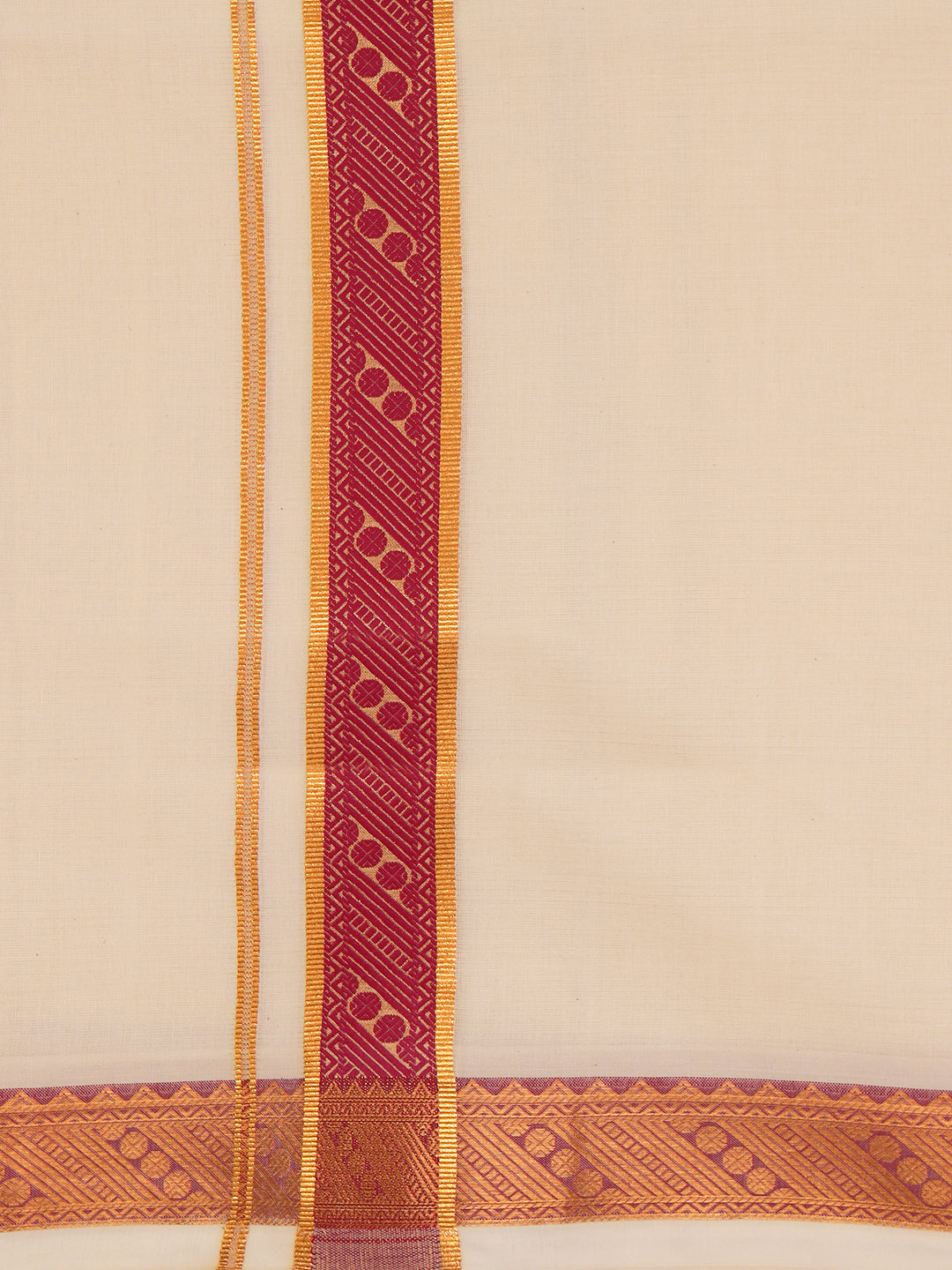 Double Layer 100% Cotton Cream Kora Dhoti with Colour Jari Border - CF03