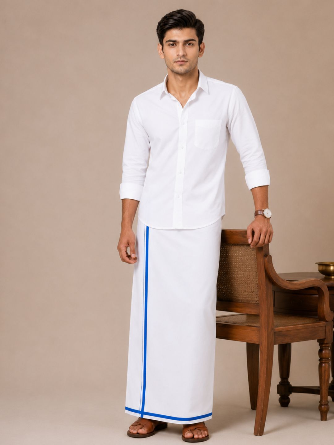 Men 100% Cotton Single Layer Big Border Dhoti Park Sun PS02