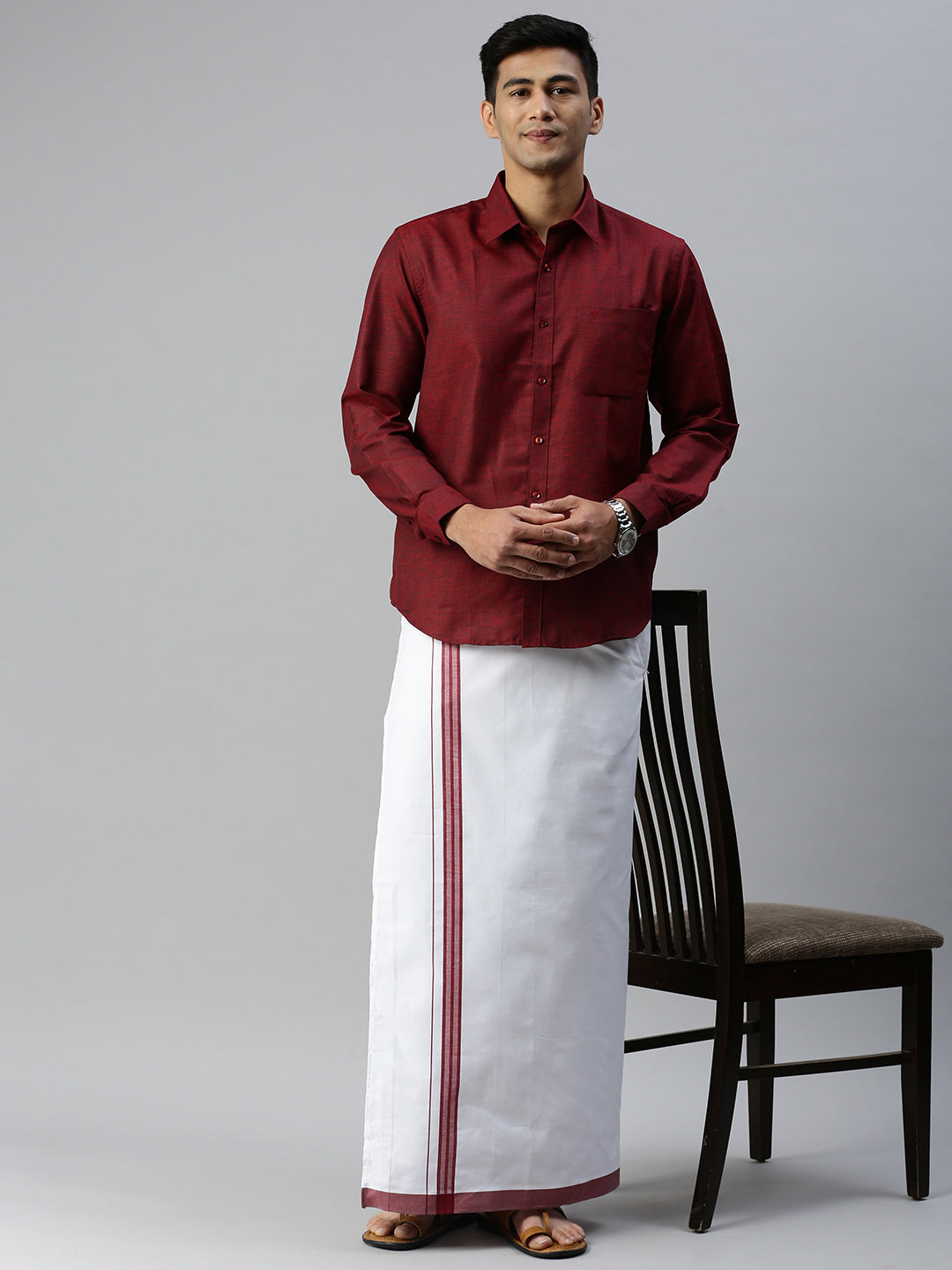 Men Matching Border Dhoti & Full Sleeves Shirt Set Trendy CC8