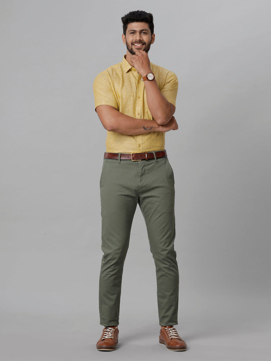 Mens Pure Linen Green Smart Fit Half Sleeves Shirt-full view
