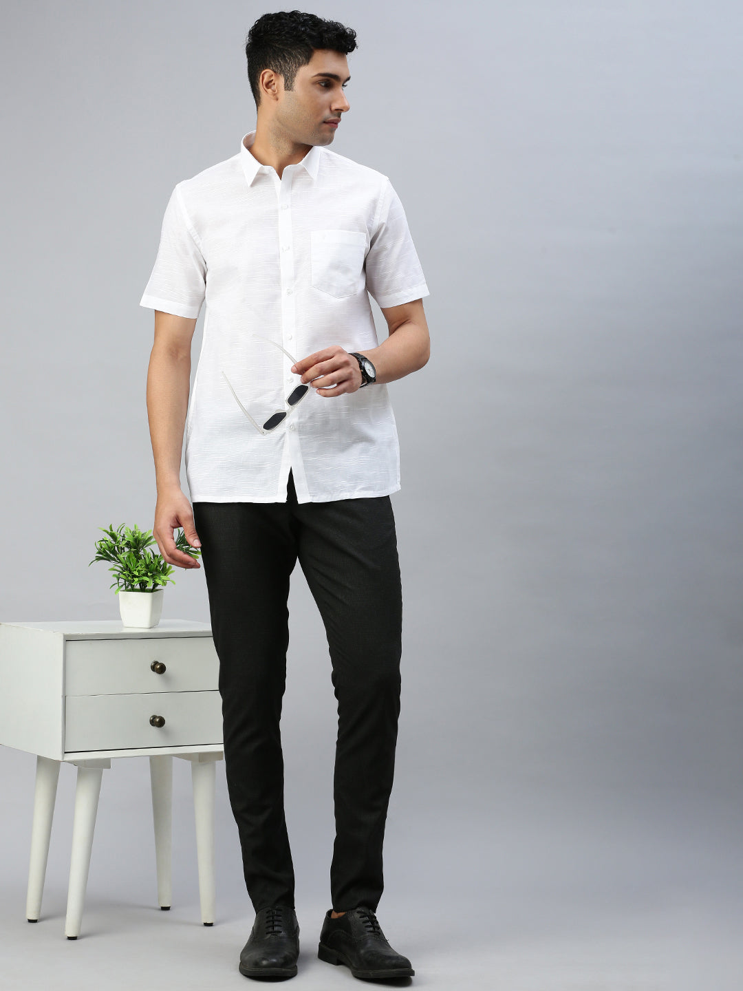 Men Cotton Rich Shirt Celebrity White V5