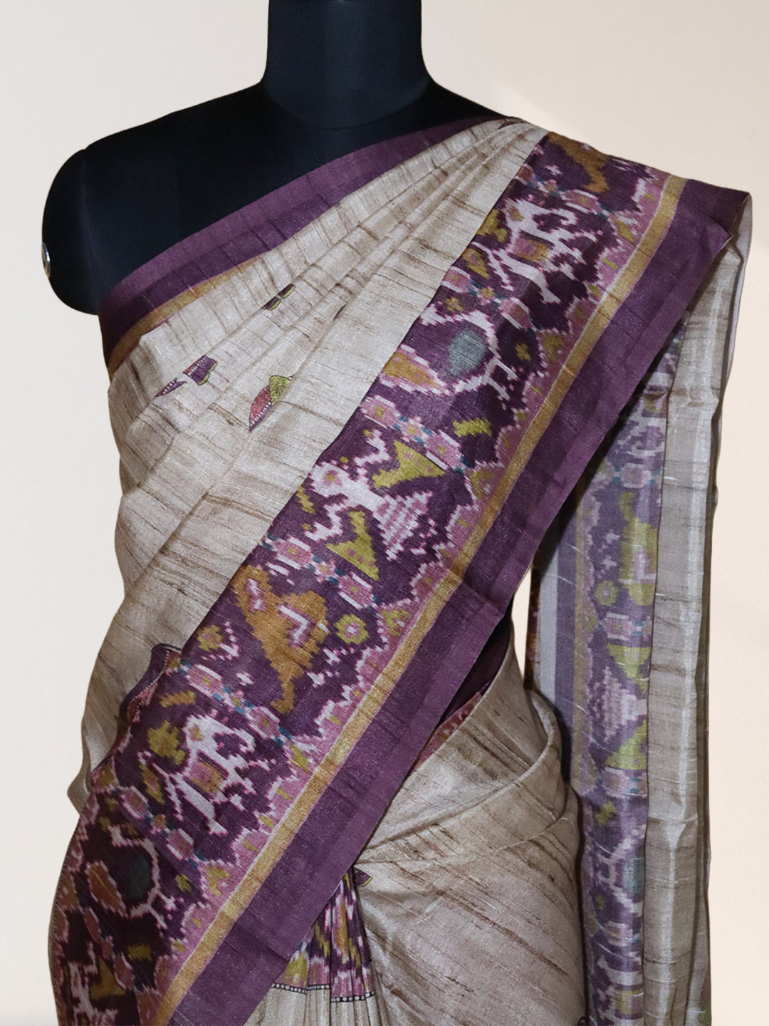 Women Brown with Purple Semi Tussar Printed Saree ST308