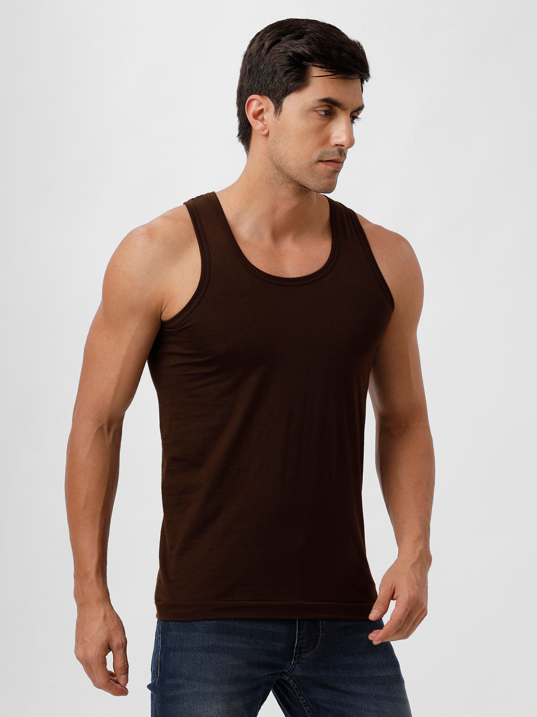 Men Fine Cotton Brown Vest RN Sukra (2 PCs Pack)