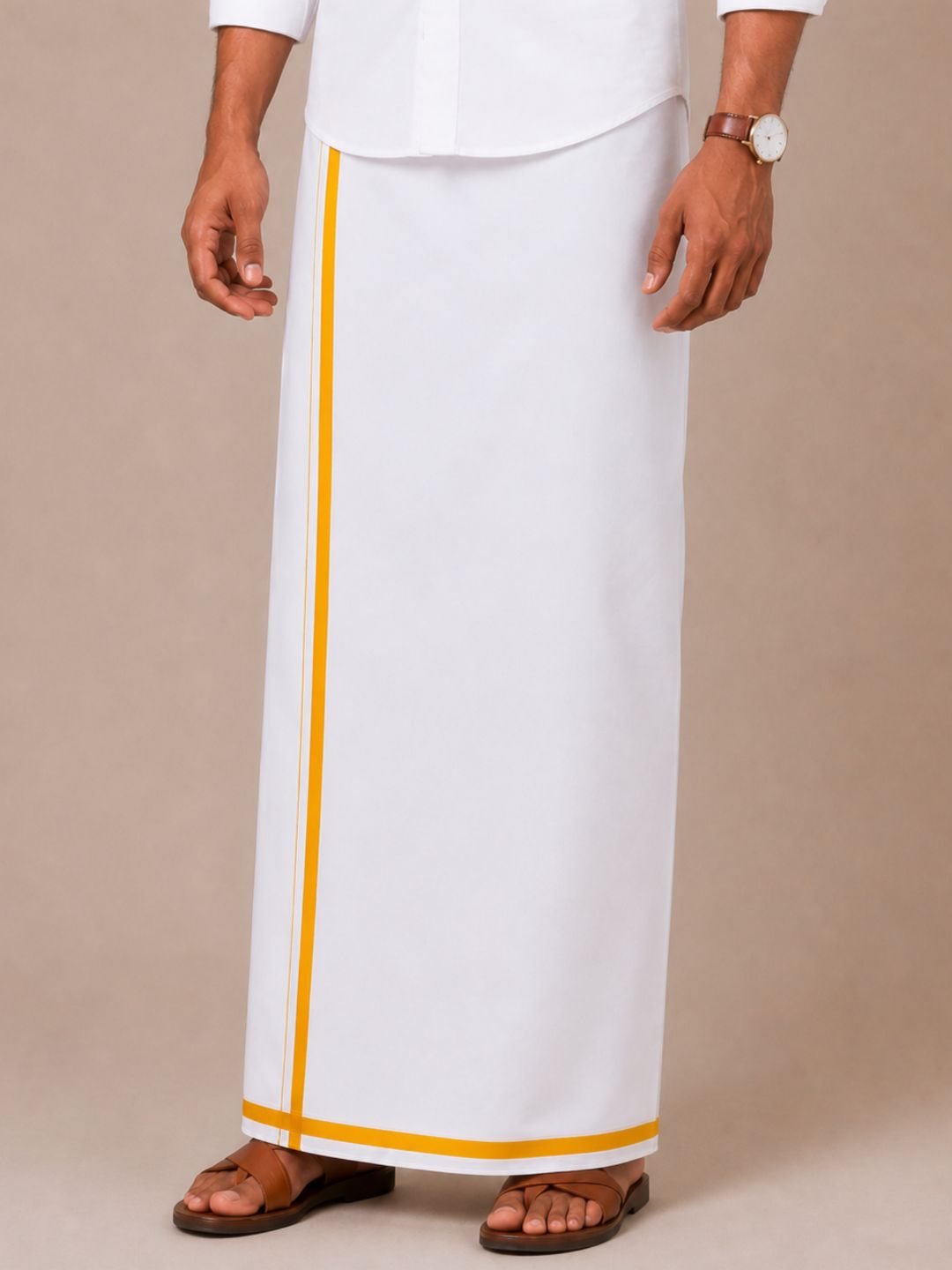 Men 100% Cotton Single Layer Small Border Dhoti Pavan PV02