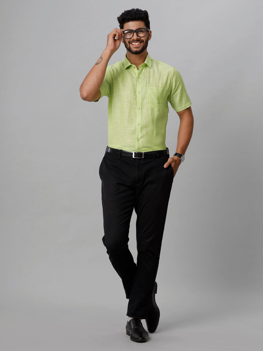 Mens Pure Linen Lime Green Smart Fit Half Sleeves Shirt-Full view