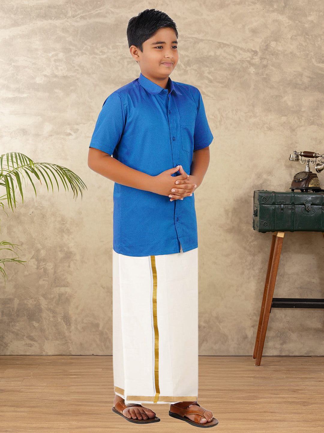 Boys Vetti Vaaram Dhoti & Shirt Combo Blue
