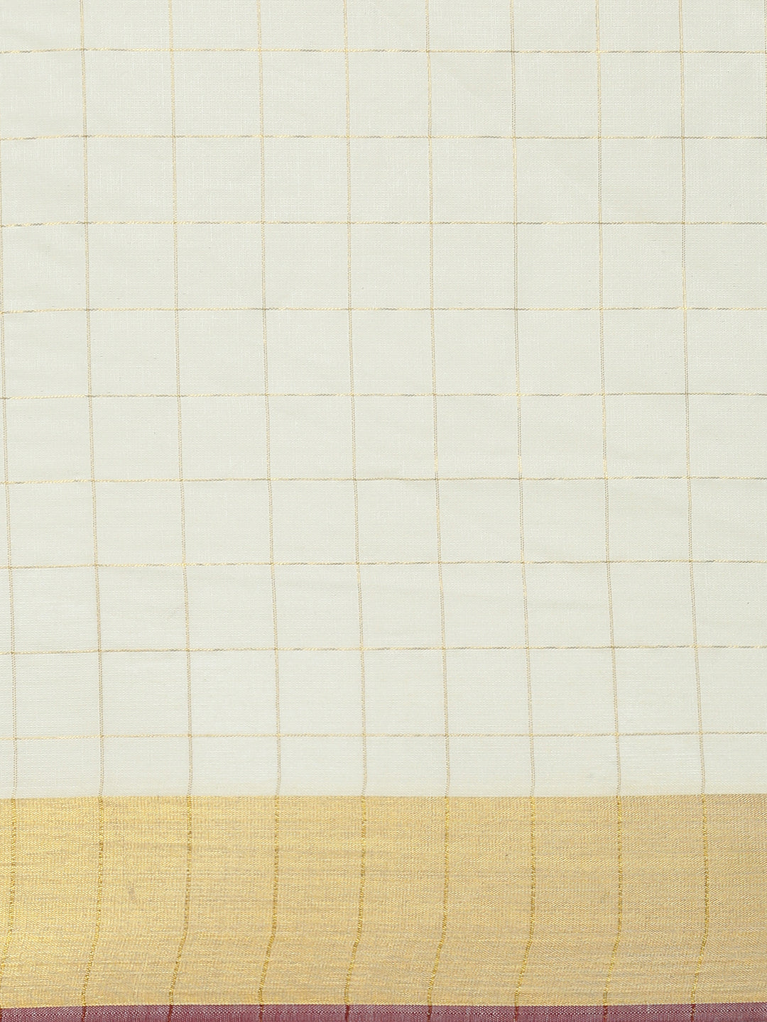 Women Traditional Kerala Cream Checks Saree with Gold Jari KS226