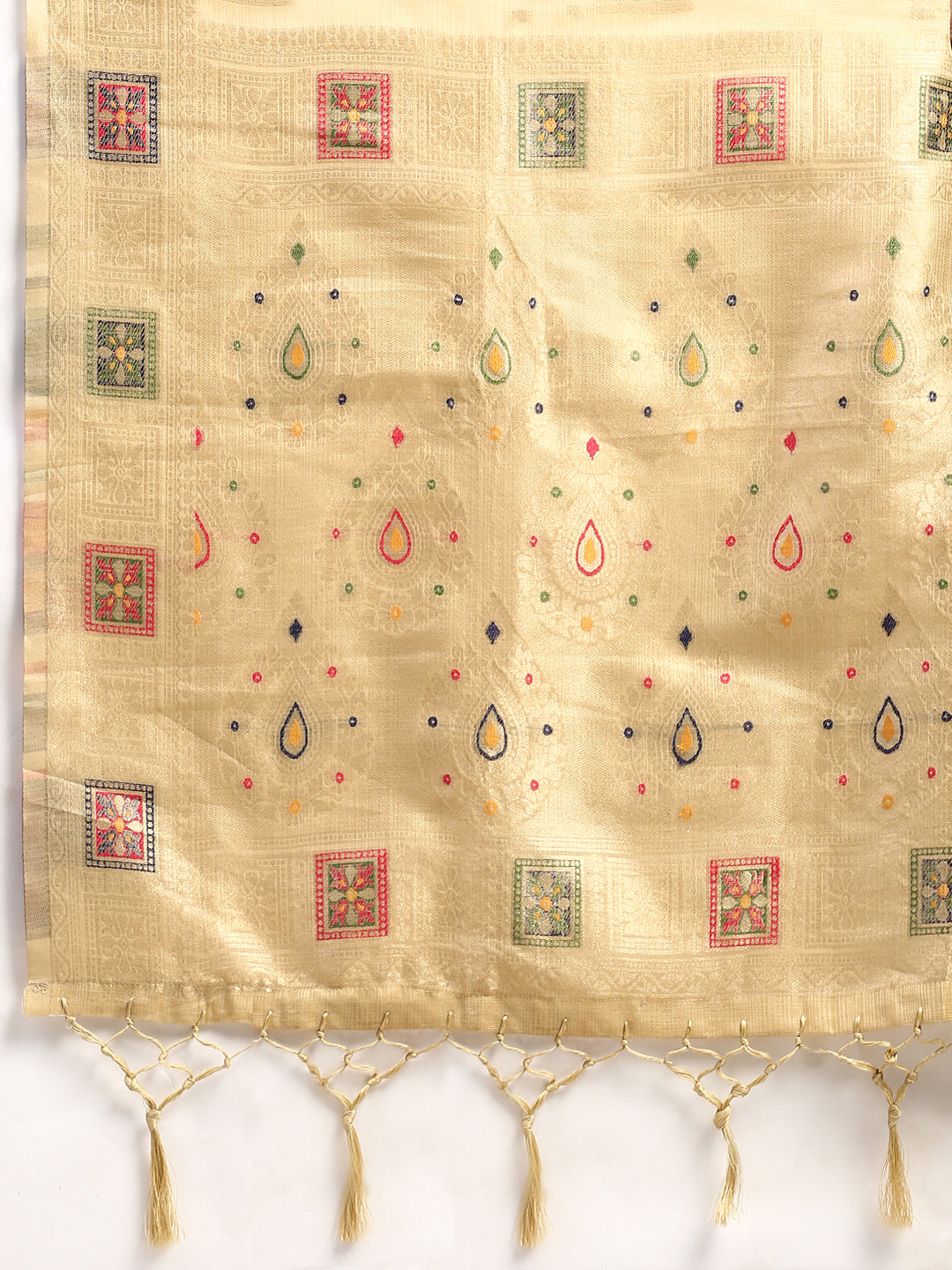 Women Semi Linen Printed Saree Gold SL164