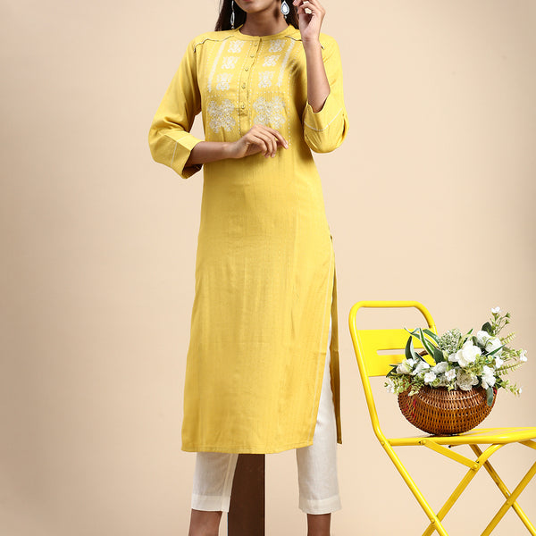 Buy online Yellow Rayon Kurta Palazzo Set from ethnic wear for Women by  Fidoza for ₹1399 at 50% off | 2024 Limeroad.com