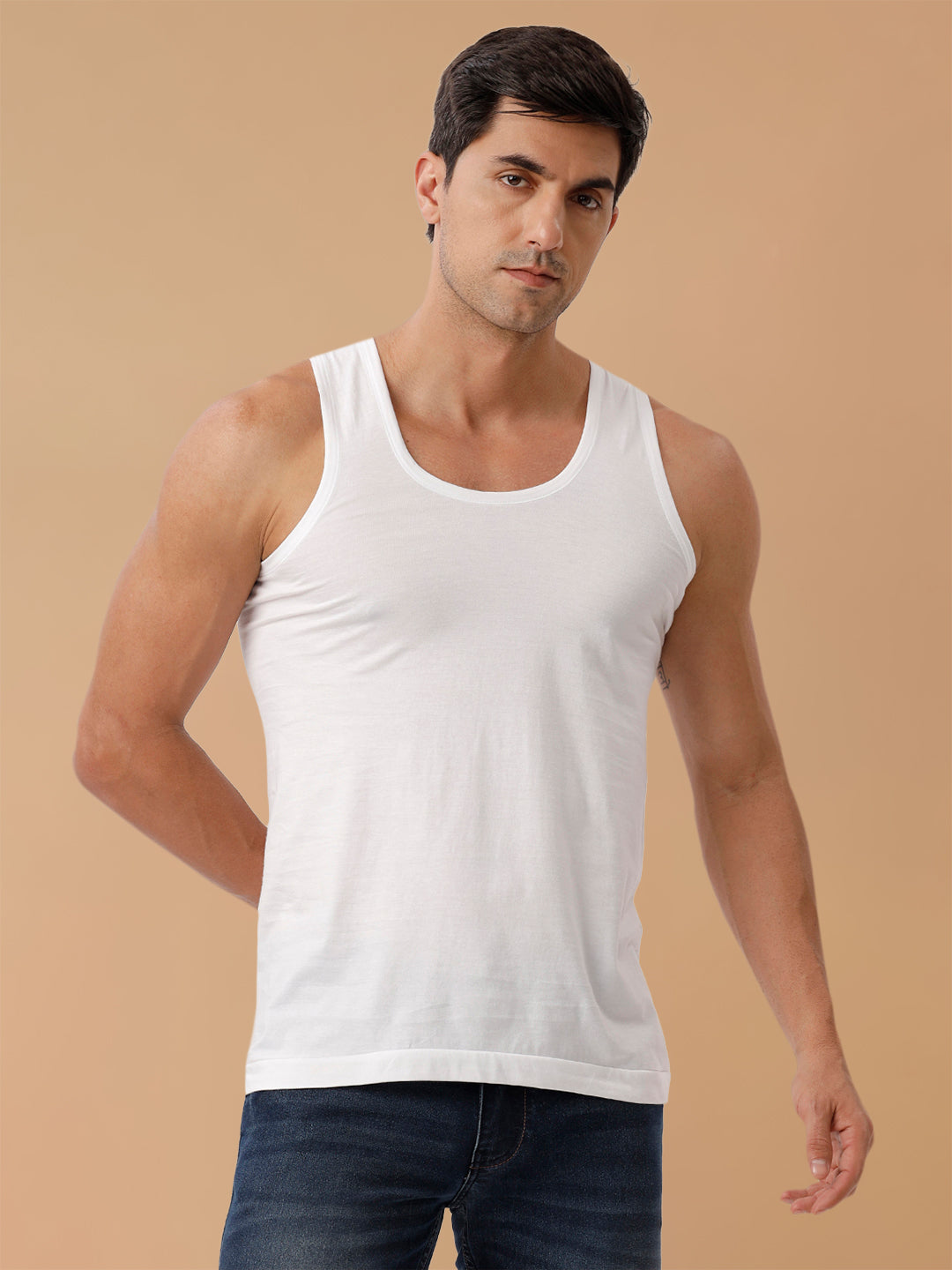 100% Combed Cotton White Vest RN Plus Size Sukra (Pack of 2)