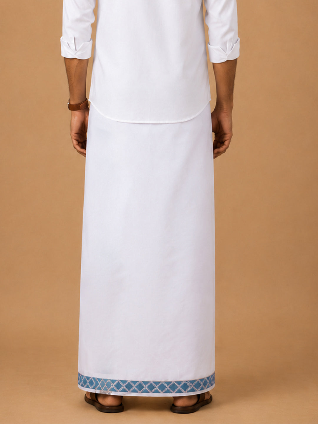 Men Premium Cotton Double Layer White Dhoti with Fancy Jari Border Luxury Elite LC32