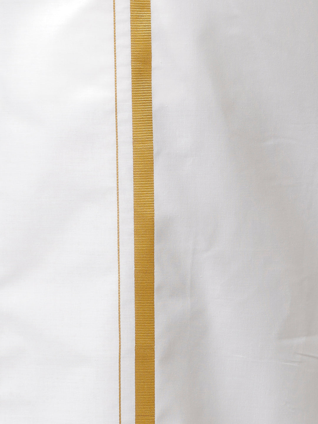 Mens Polyster Blue Medium Length Kurta with White 3/4" Gold Jari Dhoti Combo SL01-Bottom view