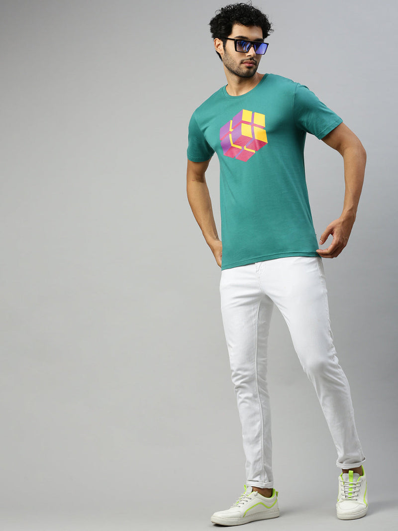 Green Graphic Printed Round Neck Casual T-Shirt GT40