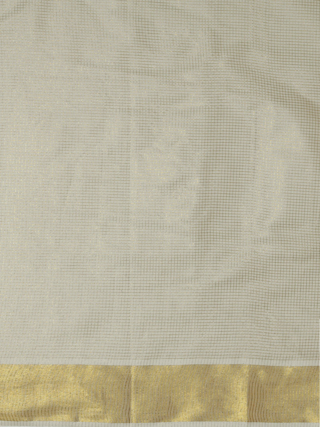 Women Traditional Kerala Cream Checks Saree with Gold Border KS221