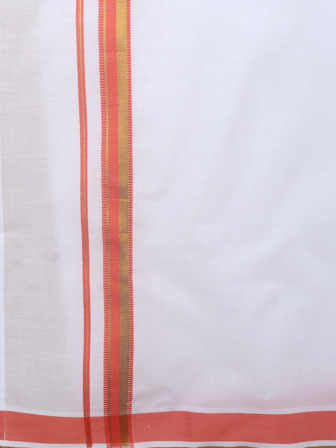 Men Cotton Blend Readymade Single Layer White Dhoti with Fancy Jari Border GACJ41