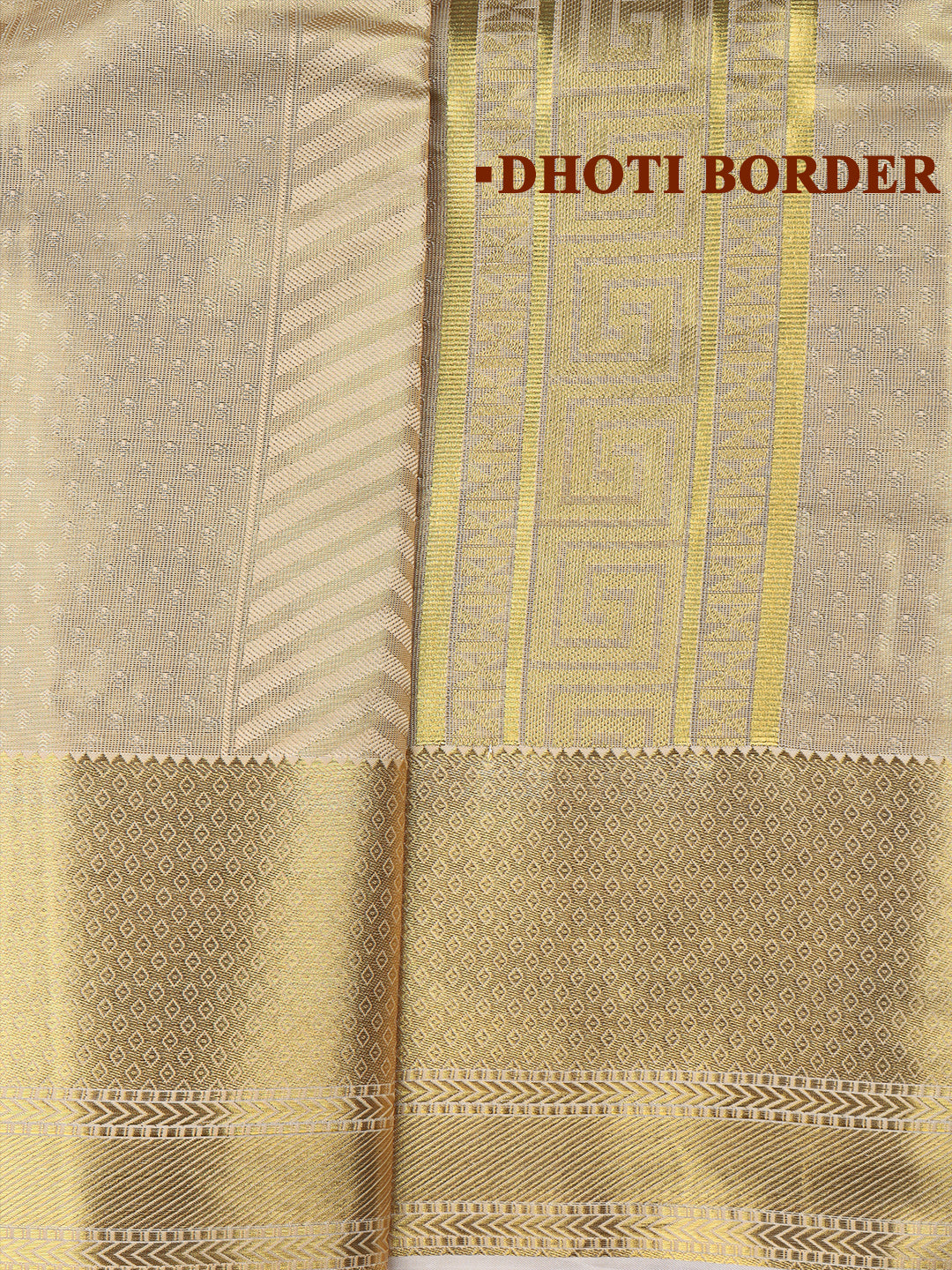 Men Art Silk Wedding Set Dhoti Shirting & Towel Set Gold Brahmotsavam B18(3*1)