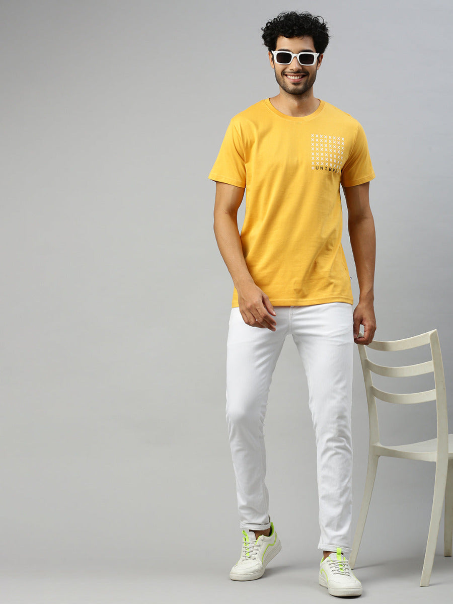 Yellow Graphic Printed Round Neck Casual T-Shirt GT37-Full view