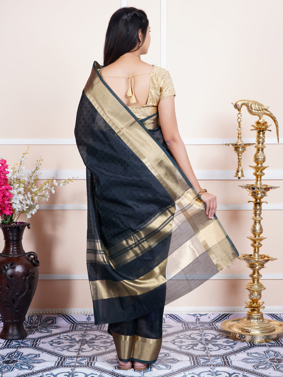 Couple Combo Black Shirt Dhoti With Semi Raw Silk Saree SRS46