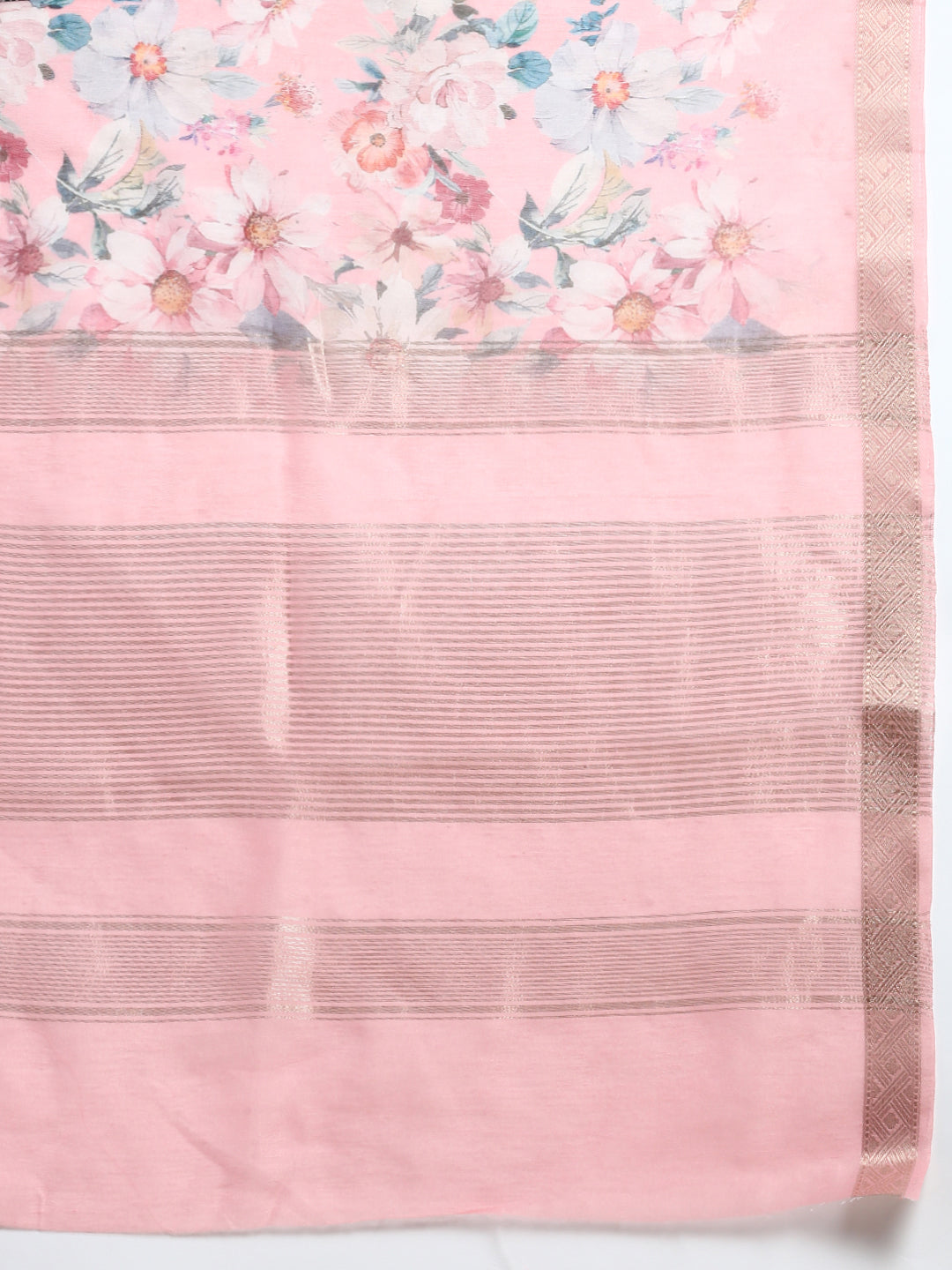 Semi Linen Flower Print Light Pink Colour Semi Linen Saree SL75-Zari view