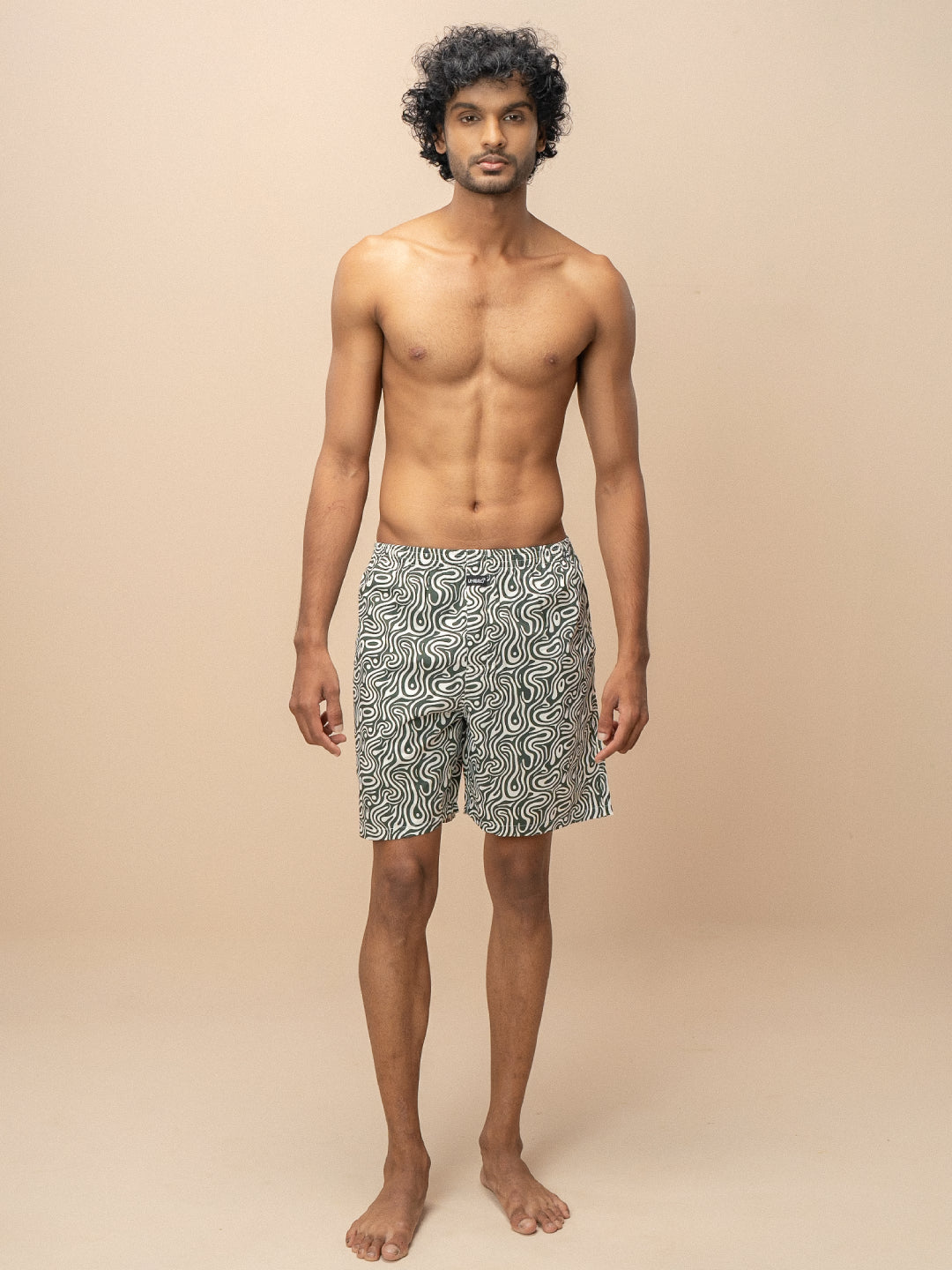 Men 100% Combed Cotton Green Woven Printed Boxer Long Shorts WB50