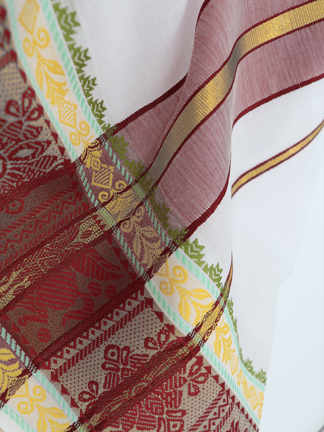 Men Cotton Brown Fancy Border Panchakacham with Angavasthram Vishvadeva (9+5) VD01