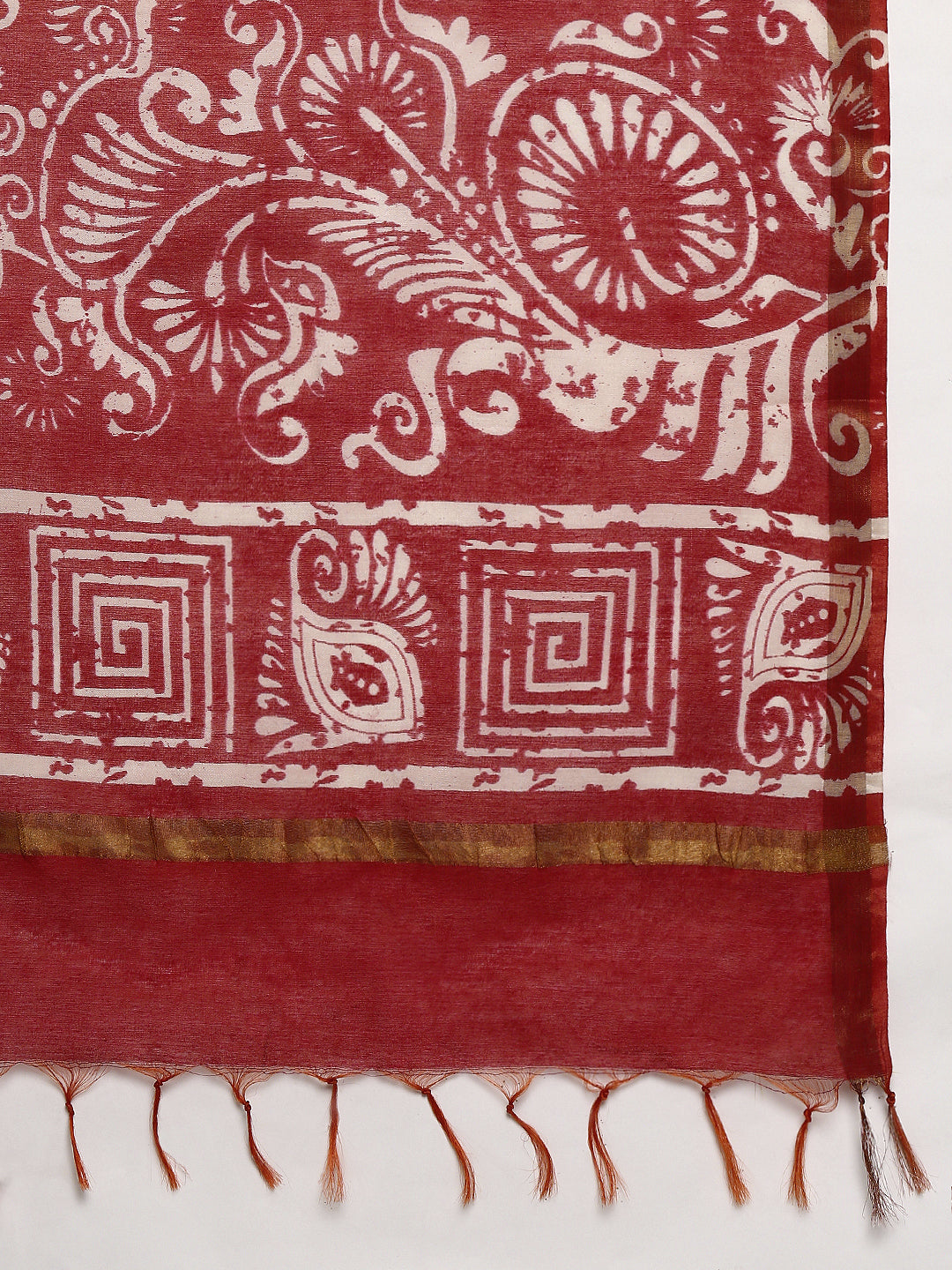 Women Semi Tussar Printed Saree Red ST145