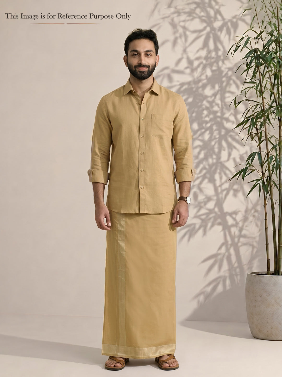 Bamboo Gold Dhoti & Shirting Set (2 in 1) - Golden Harmony