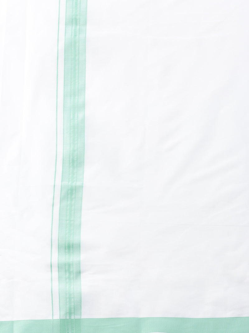 Mens Matching Border Dhoti & Shirt Set Full Light Pista Green C83