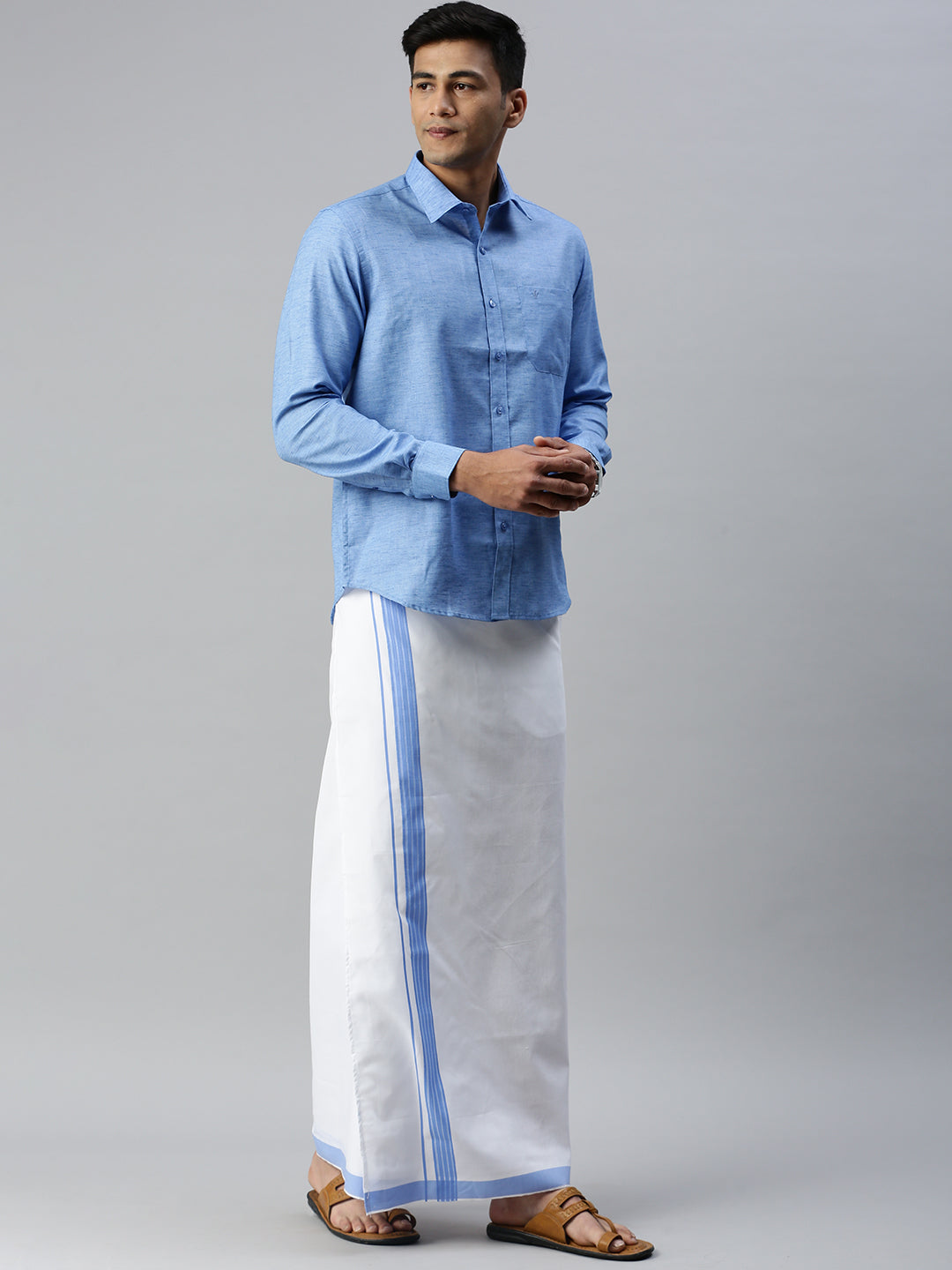 Men Matching Border Dhoti & Full Sleeves Shirt Set Trendy CC9