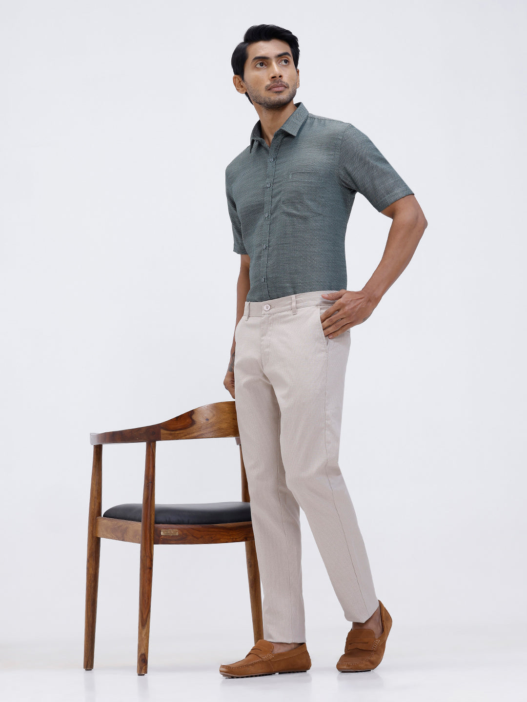 Men Cotton Rich Half Sleeve Shirt Green Dobby T59 AIT3