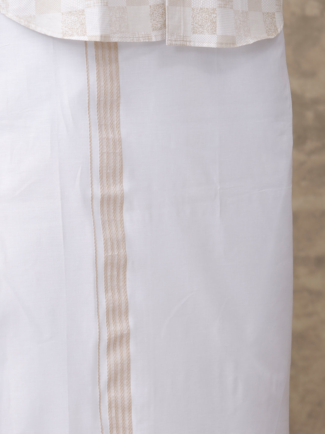 Men Cream Matching Border Dhoti With Printed Shirt Set Fusion PS1