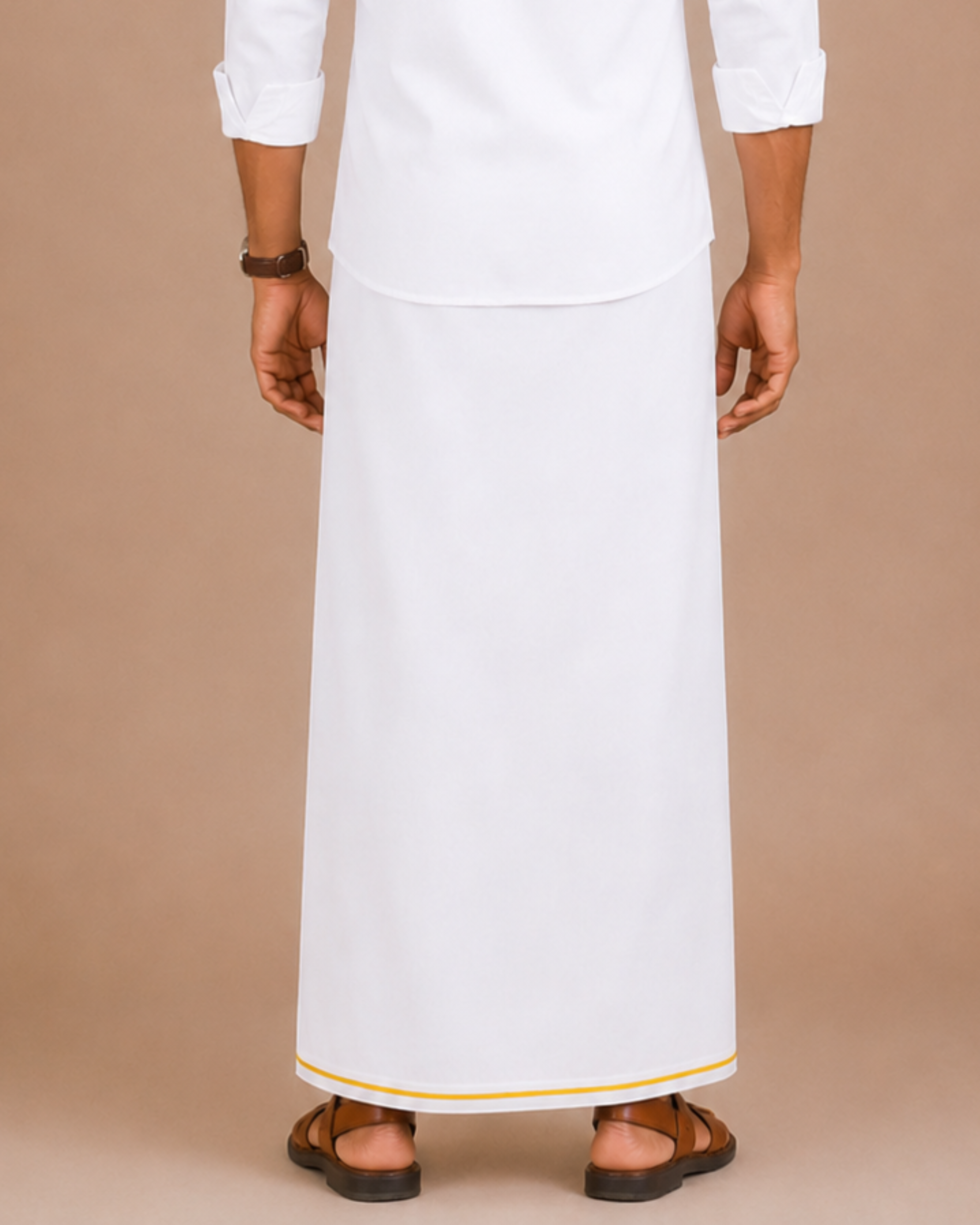 Men 100% Cotton Double Layer White Dhoti with Small Border Real Value RV02