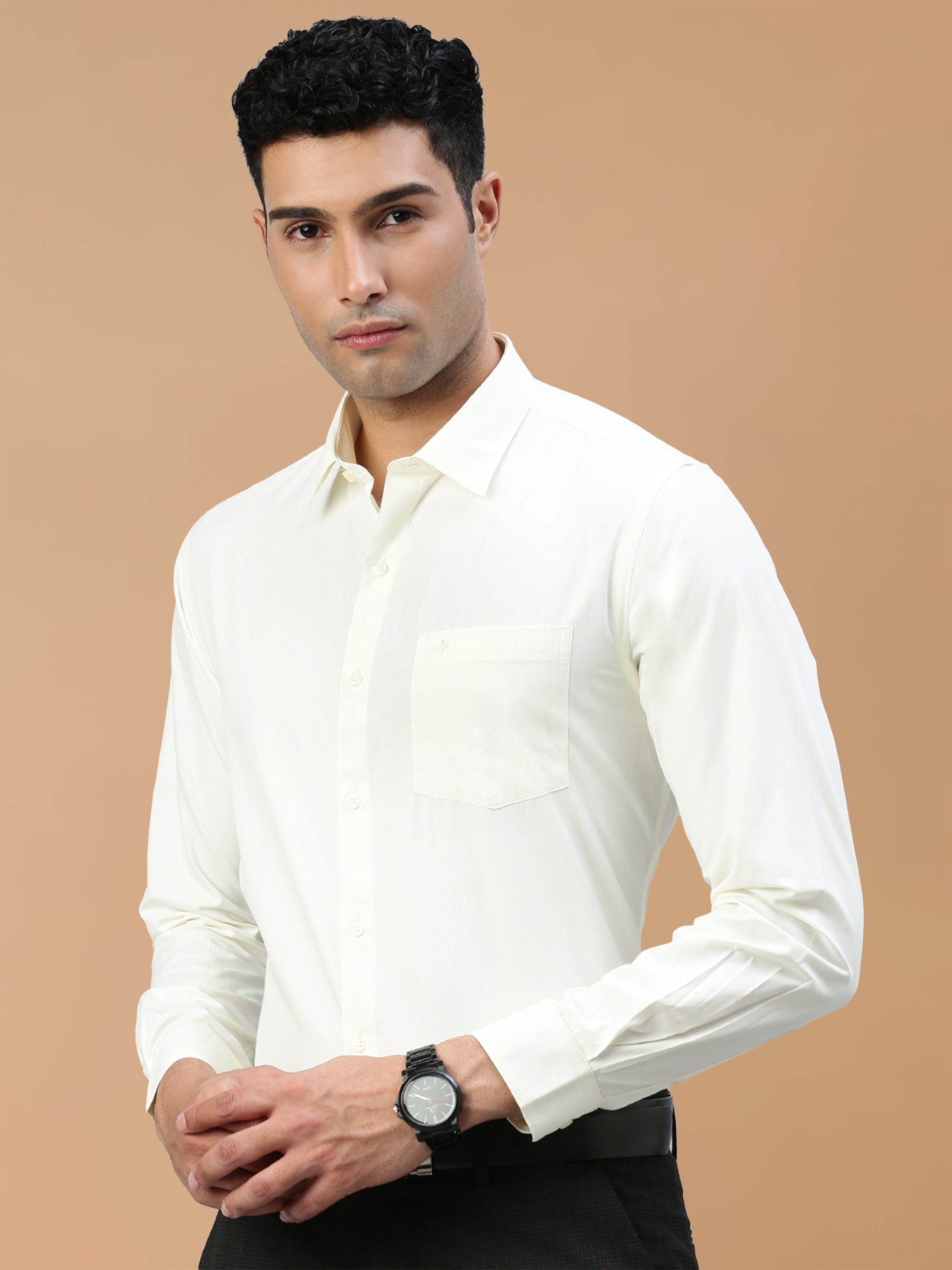 Cotton Rich Cream Regular Fit Shirt Vivaham