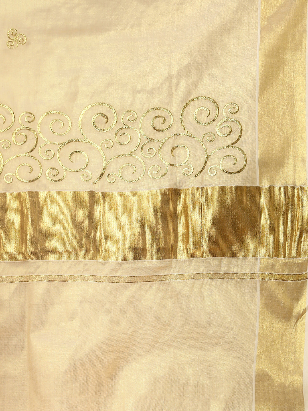 Kerala Cream Gold Jari Embroidery Saree KS110