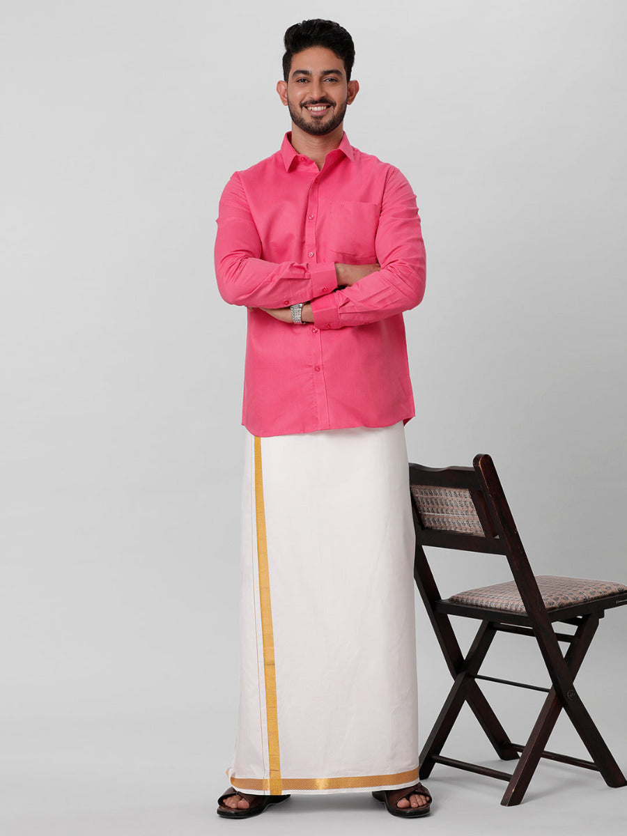 Mens Cotton Formal Pink Full Sleeves Shirt T31 TG2-Full view